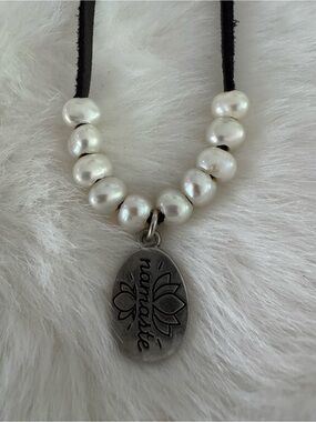 Pearl Bead Necklace with 'Namaste' Pendant